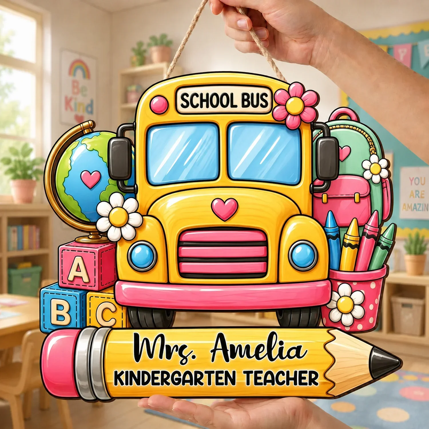 Personalized Teacher Wooden Sign, School Bus Classroom Door Decor, Unique Creative Gift for Teacher - Image 6