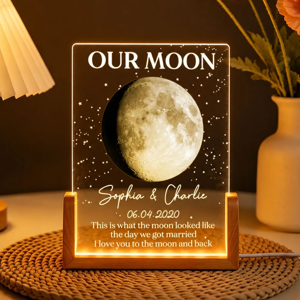 Personalized Moon Phase LED Light Frame, Unique Gift for Couple, Warm Starry Wedding Anniversary Keepsake - Image 2