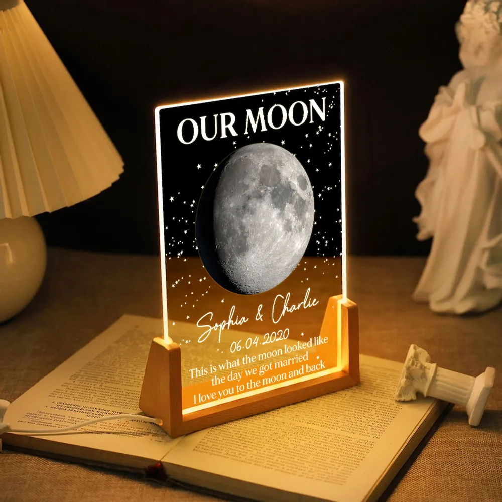 Personalized Moon Phase LED Light Frame, Unique Gift for Couple, Warm Starry Wedding Anniversary Keepsake - Image 3