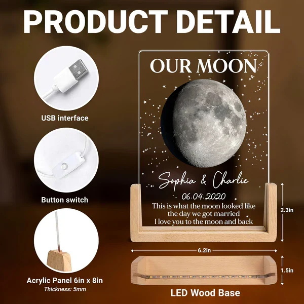 Personalized Moon Phase LED Light Frame, Unique Gift for Couple, Warm Starry Wedding Anniversary Keepsake - Image 5