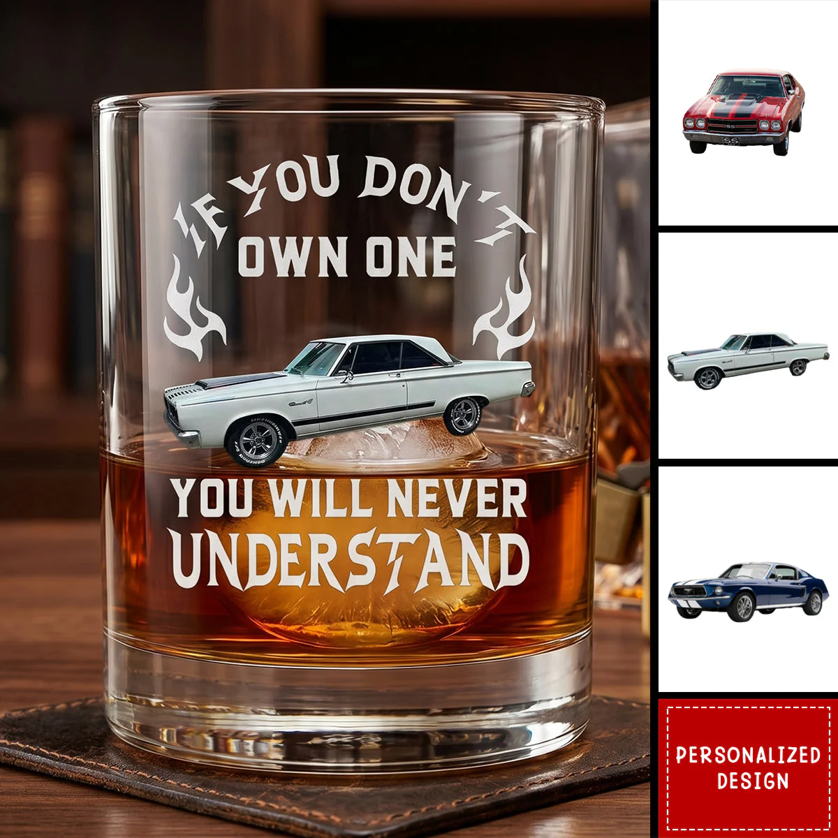 Personalized Classic Car Whiskey Glass for Whiskey Lover, Creative Gift with Vintage Ride Design - Image 2