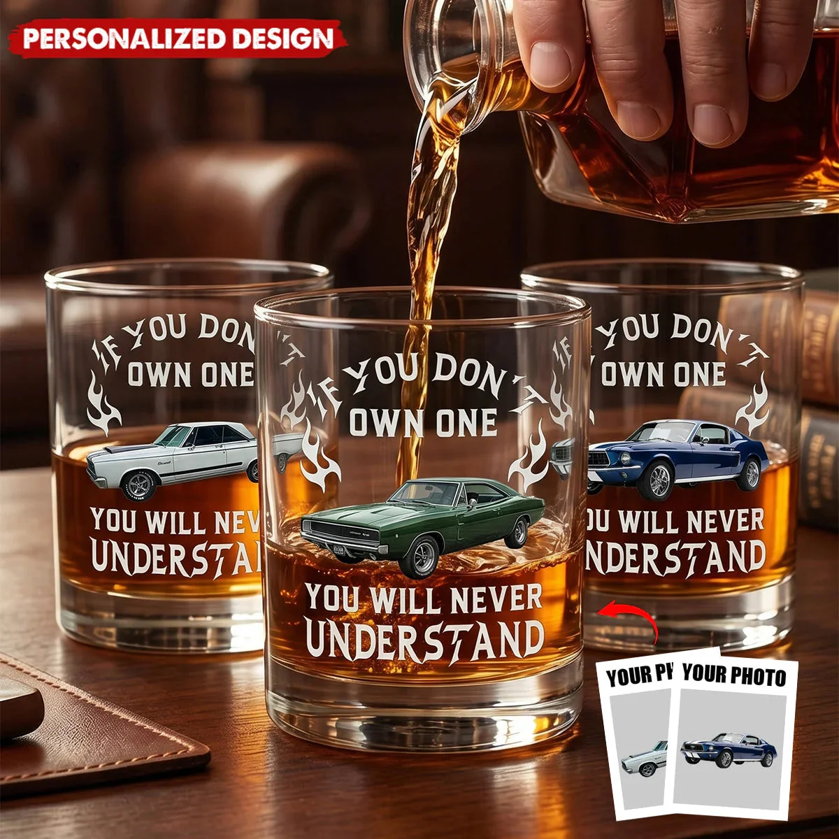 Personalized Classic Car Whiskey Glass for Whiskey Lover, Creative Gift with Vintage Ride Design - Image 3
