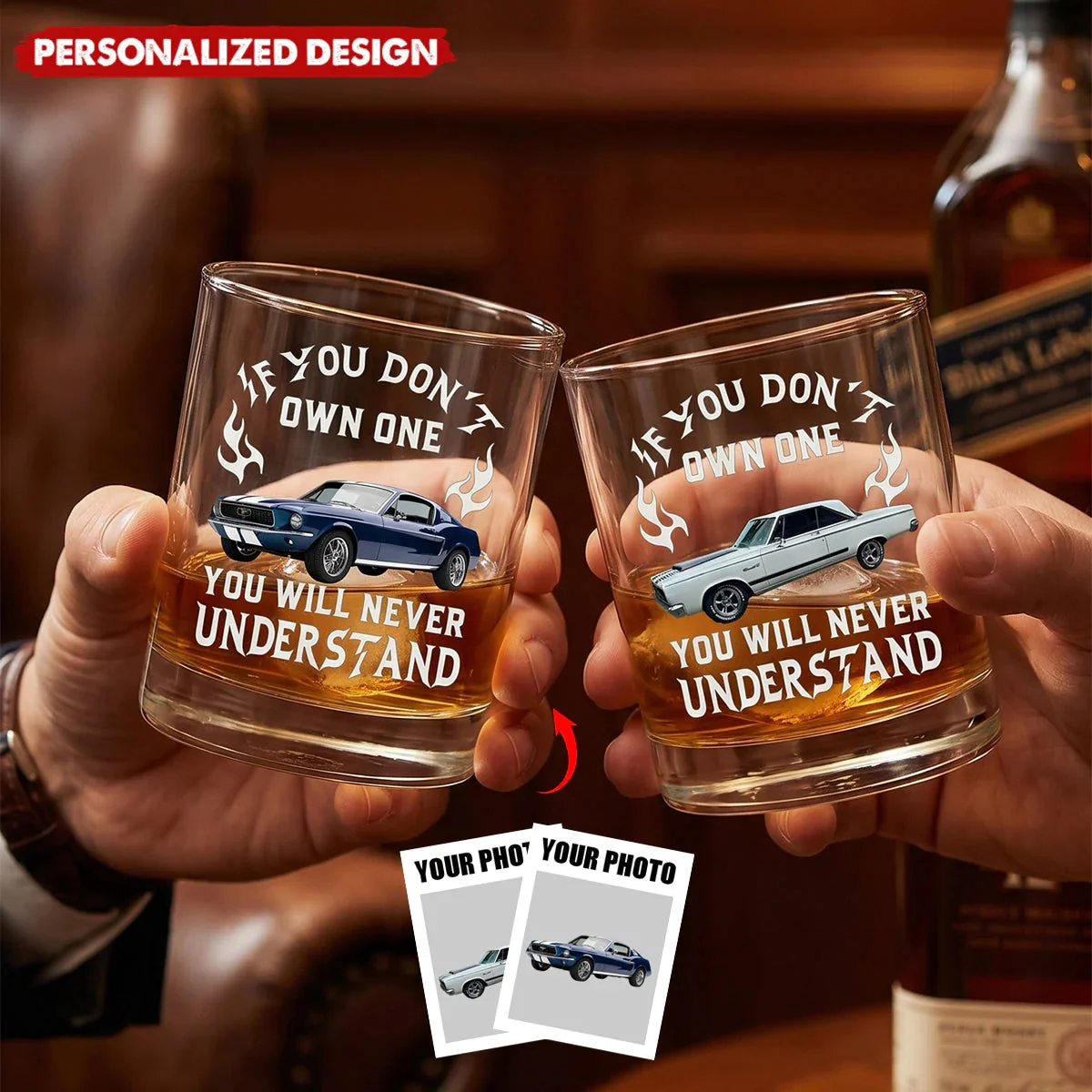 Personalized Classic Car Whiskey Glass for Whiskey Lover, Creative Gift with Vintage Ride Design - Image 4