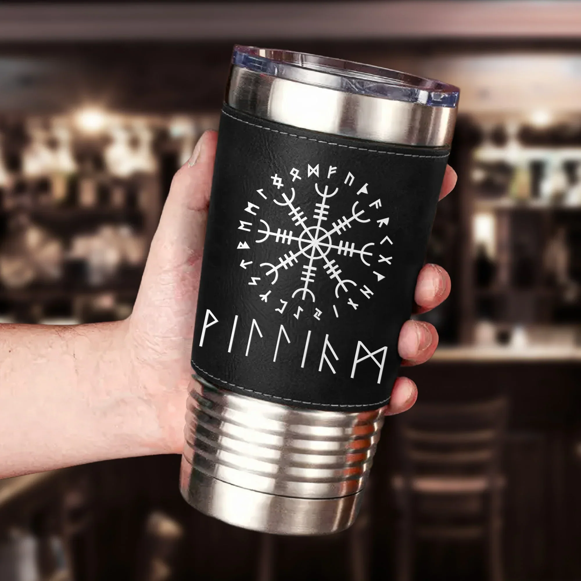 Personalized Leather Wrapped Tumbler, Viking Runes Design, Unique Creative Gift for Norse Mythology Fans - Image 6