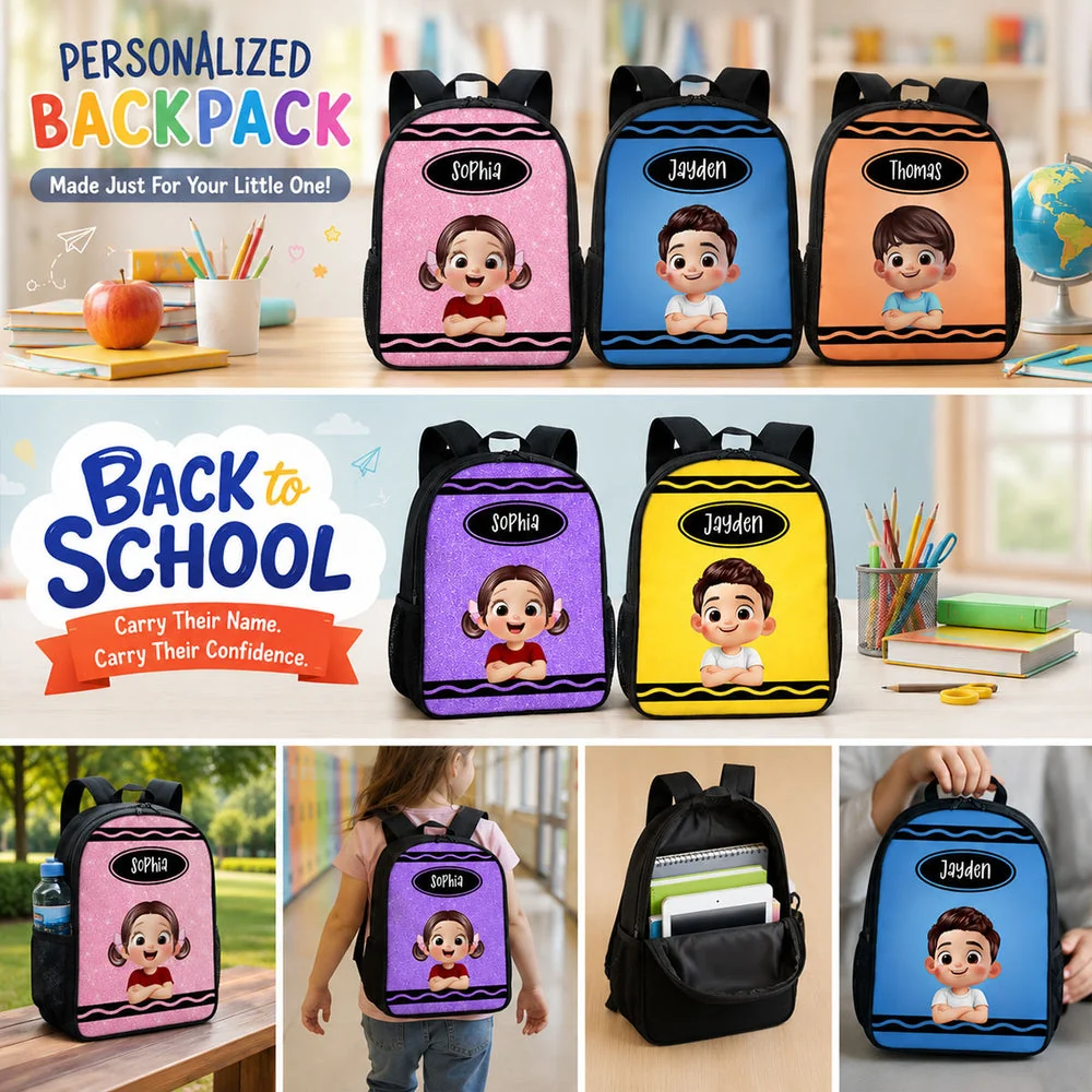 Kids School Backpack With Custom Crayon Color Art, Creative Back To School Classroom Gift For Grandkids - Image 2