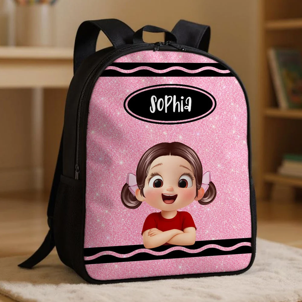 Kids School Backpack With Custom Crayon Color Art, Creative Back To School Classroom Gift For Grandkids - Image 3