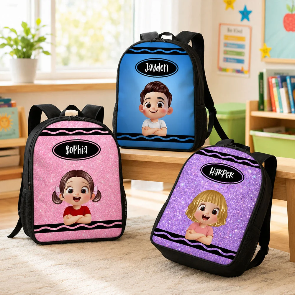 Kids School Backpack With Custom Crayon Color Art, Creative Back To School Classroom Gift For Grandkids - Image 7