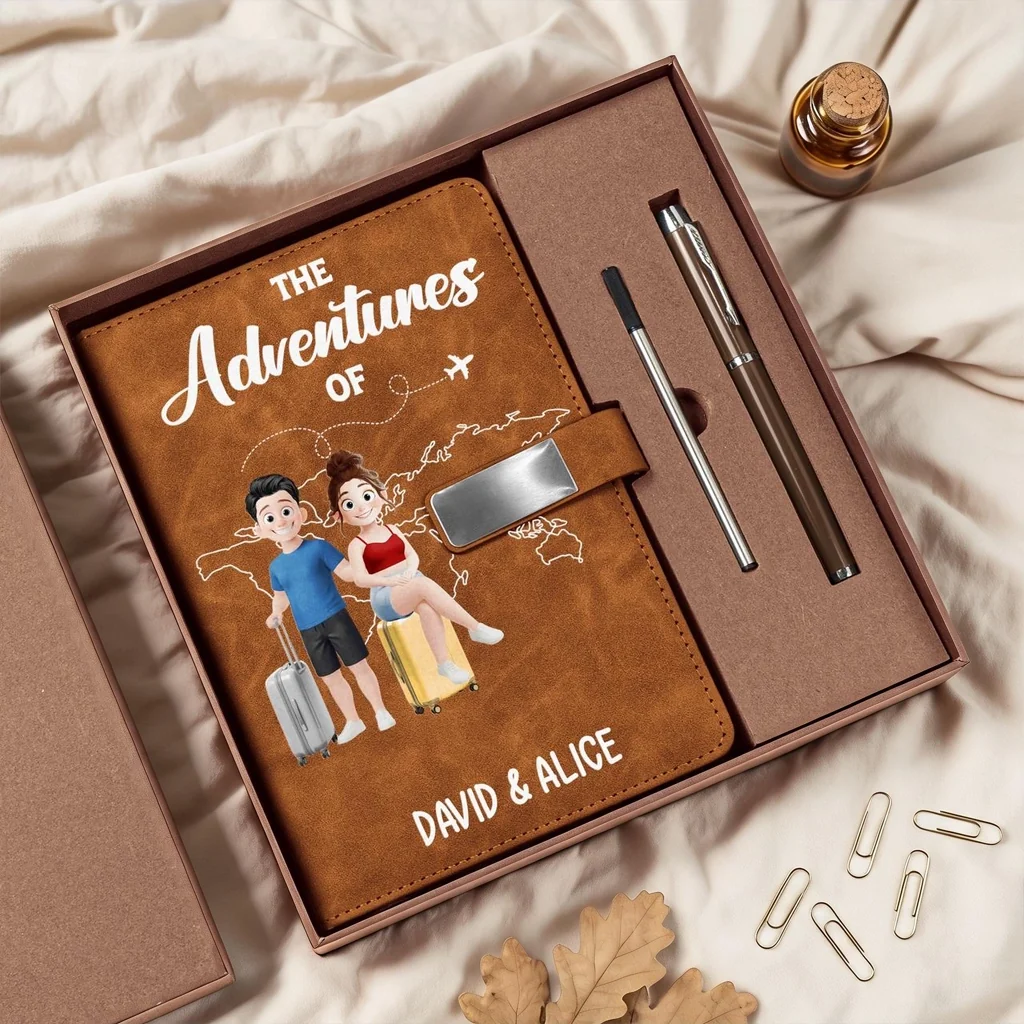 Personalized Metal Buckle Notebook Set, Travel Lovers With Suitcases, Unique Creative Gift