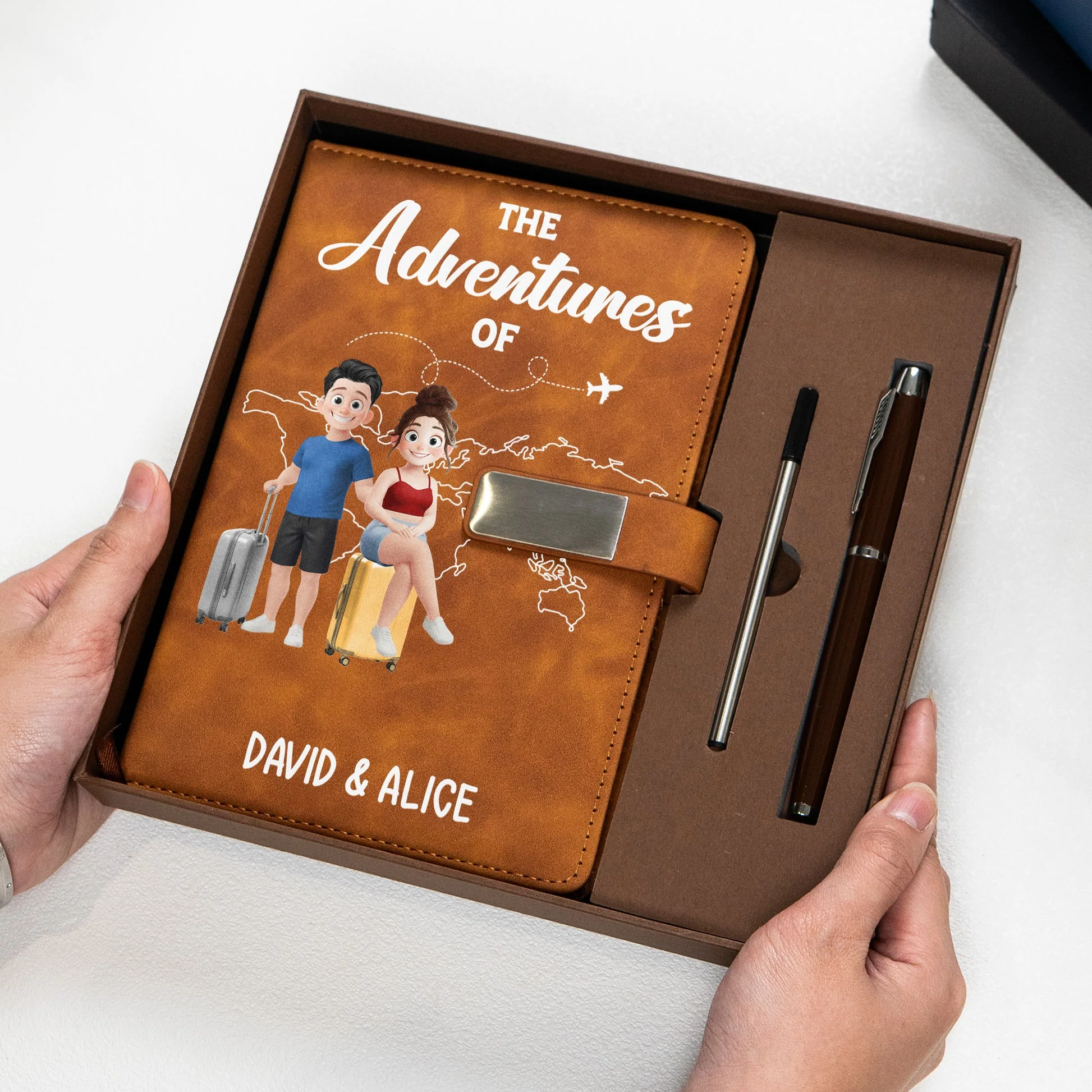 Personalized Metal Buckle Notebook Set, Travel Lovers With Suitcases, Unique Creative Gift - Image 3