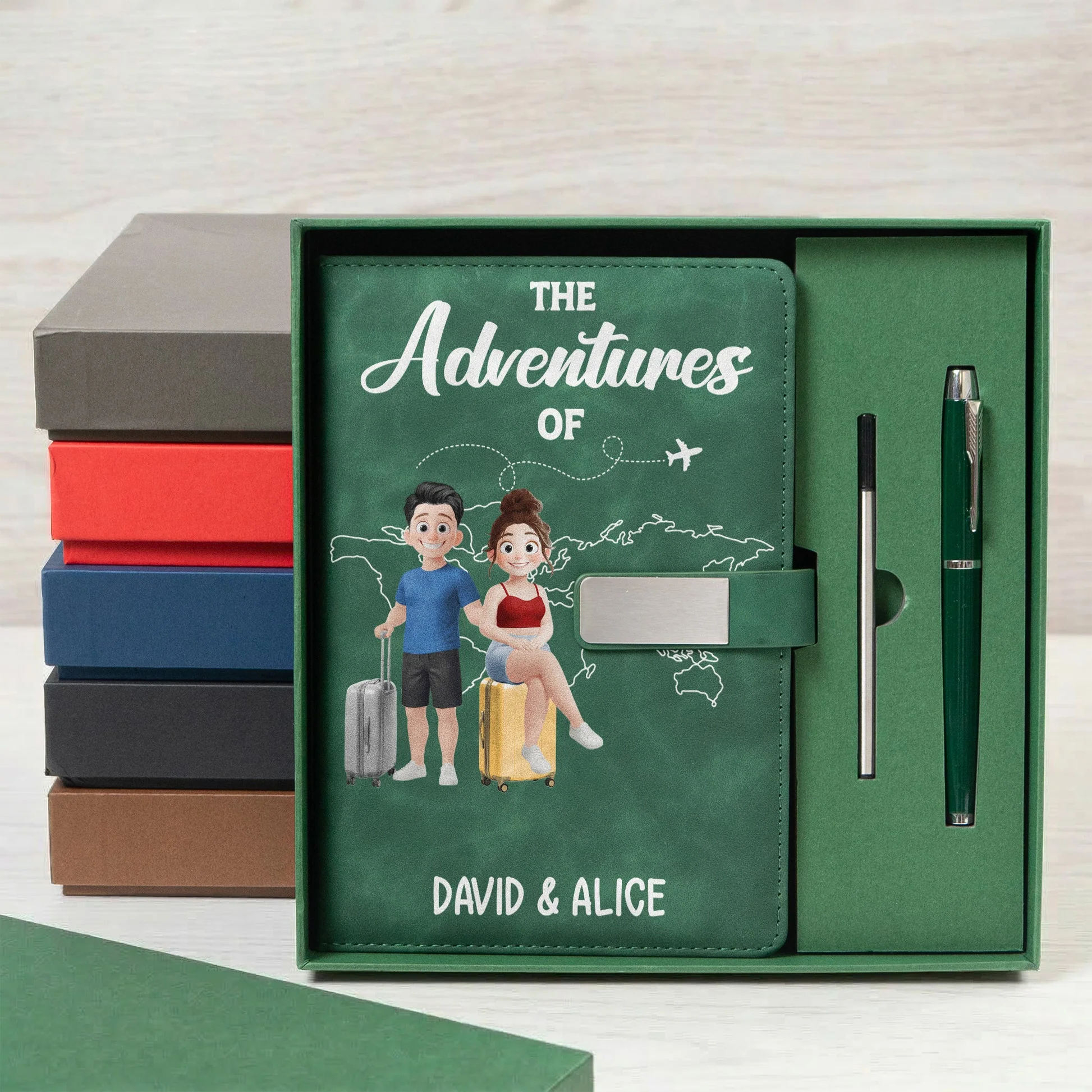 Personalized Metal Buckle Notebook Set, Travel Lovers With Suitcases, Unique Creative Gift - Image 7