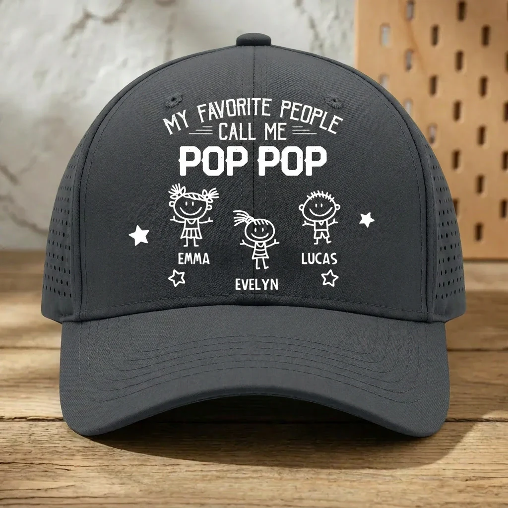 Personalized Pop Pop Hat with Custom Title, Kids Names & Number of Kids, Grandpa Gift from Grandkids