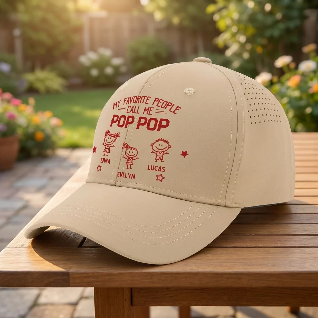 Personalized Pop Pop Hat with Custom Title, Kids Names & Number of Kids, Grandpa Gift from Grandkids - Image 3