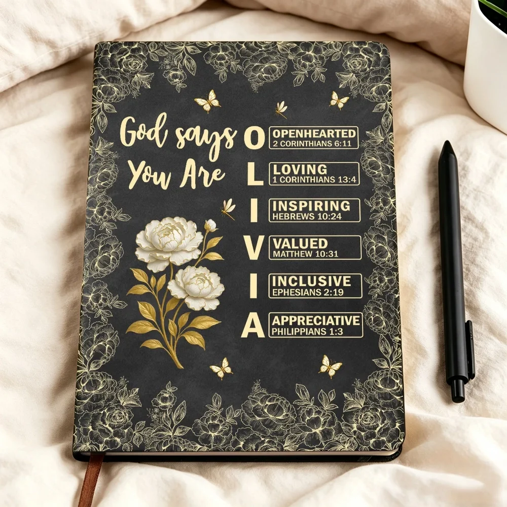 Personalized Leather Journal with Bible Verse Floral Design, Unique Gift for Women of Faith