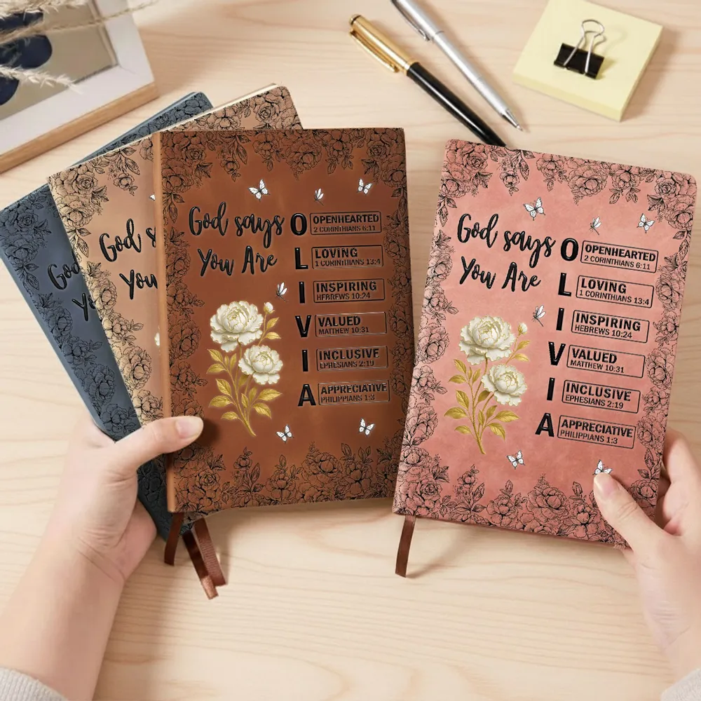Personalized Leather Journal with Bible Verse Floral Design, Unique Gift for Women of Faith - Image 2
