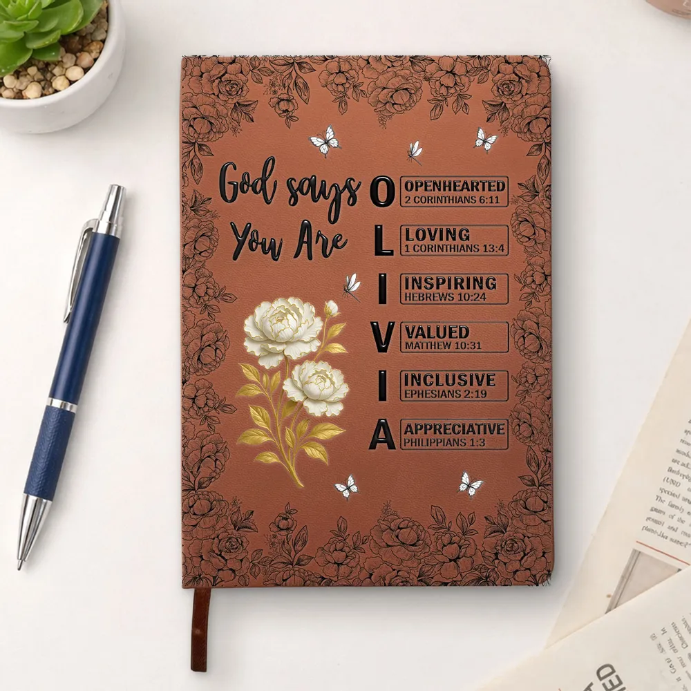Personalized Leather Journal with Bible Verse Floral Design, Unique Gift for Women of Faith - Image 5