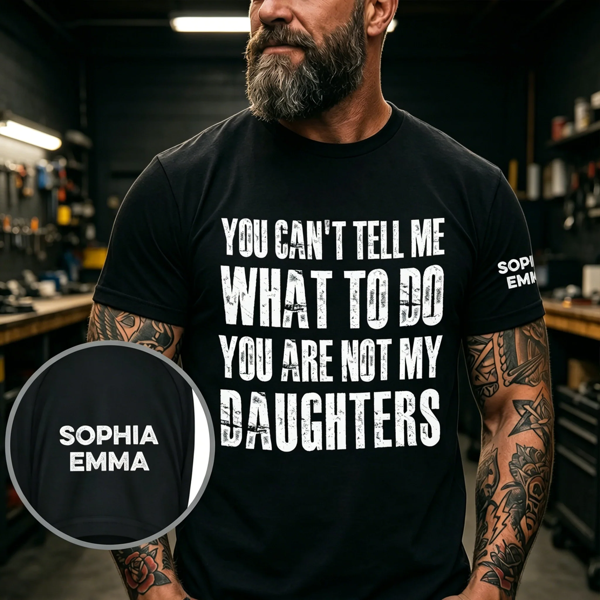 Personalized Dual Print Classic Tee, Bold Daughter Quote For Dad, City Street Style Unique Gift