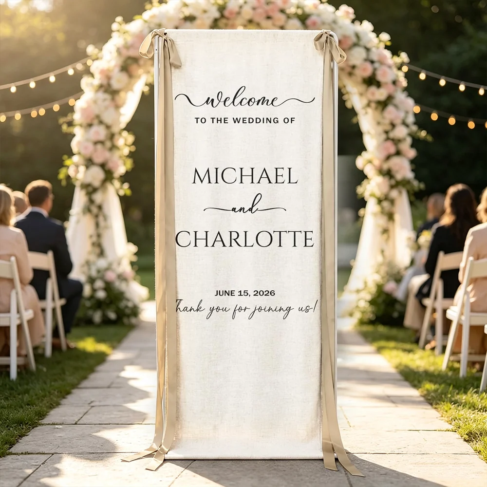 Welcome Banner For Wedding, Custom Script Sign With Soft Floral Decor, Creative Gift For Couple