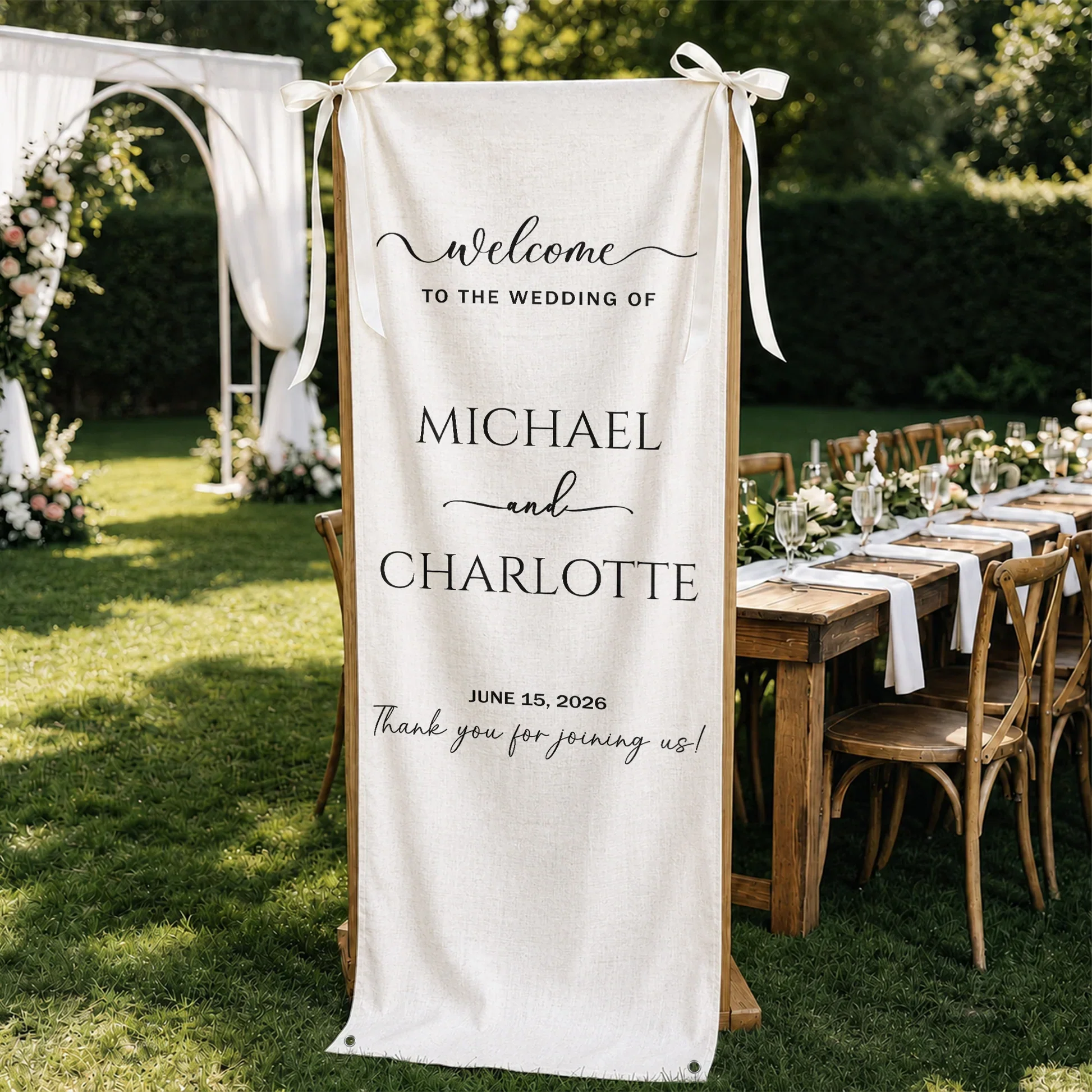 Welcome Banner For Wedding, Custom Script Sign With Soft Floral Decor, Creative Gift For Couple - Image 2