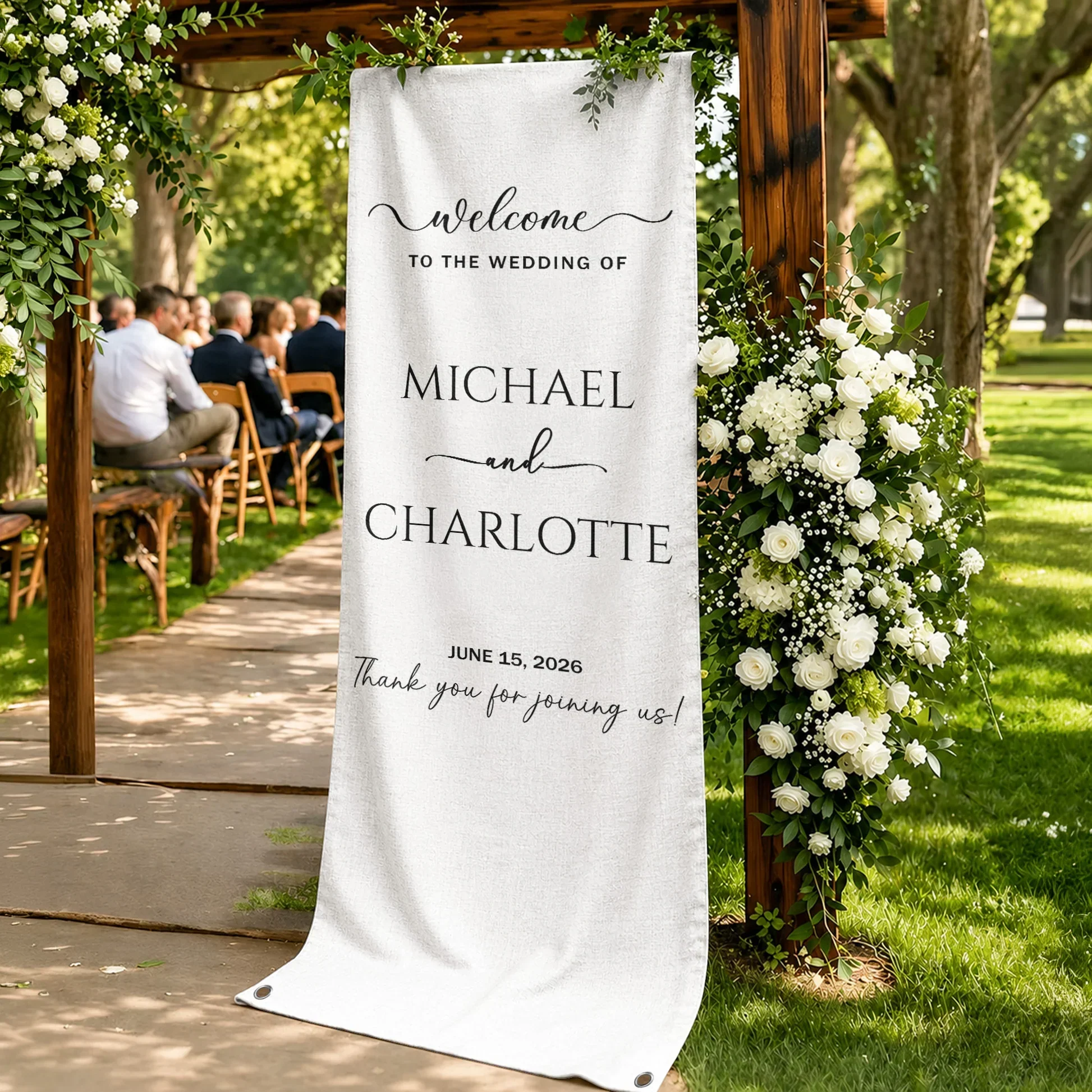 Welcome Banner For Wedding, Custom Script Sign With Soft Floral Decor, Creative Gift For Couple - Image 6