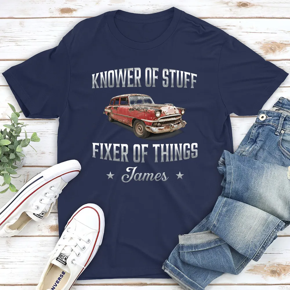 Classic Tee, Fixer of Things Vintage Red Car Custom Design, Creative Gift for Dad or Handyman - Image 2