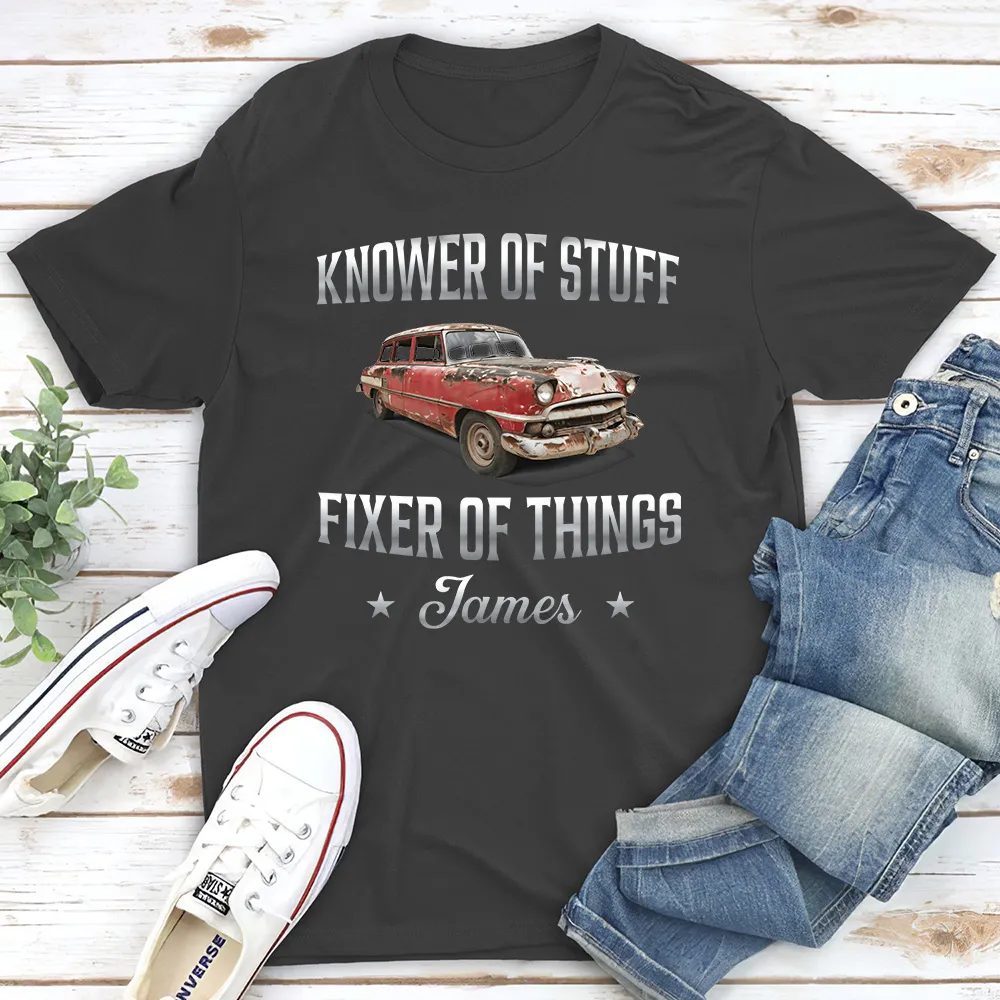 Classic Tee, Fixer of Things Vintage Red Car Custom Design, Creative Gift for Dad or Handyman - Image 3