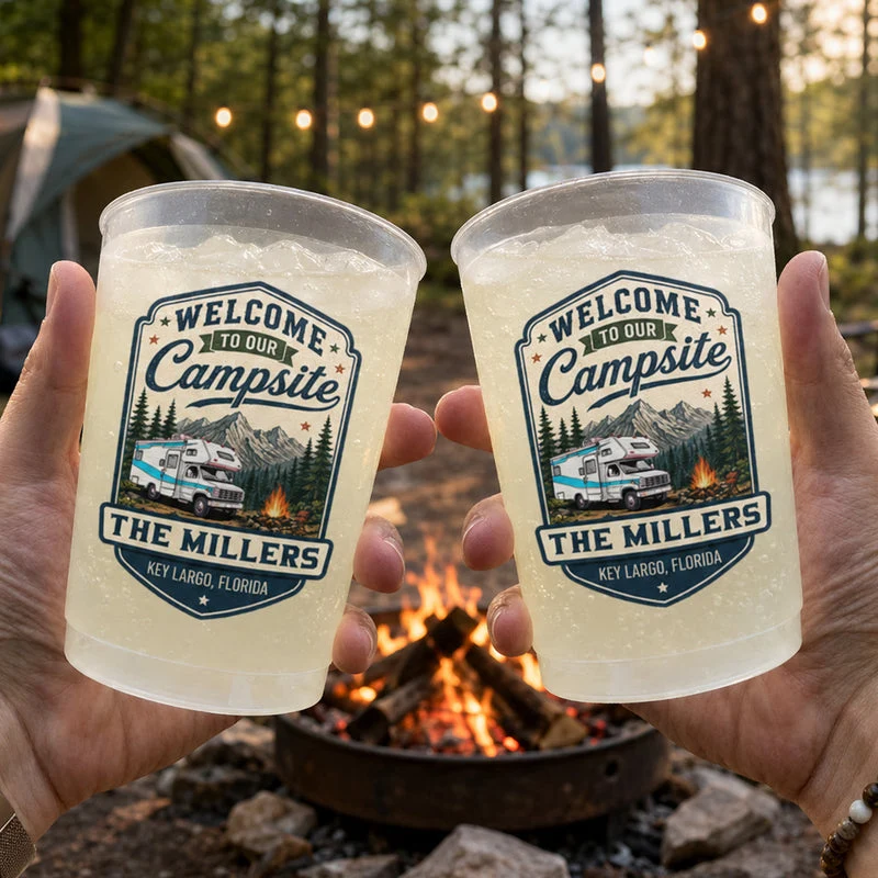 Personalized Frosted Plastic Cup With Campsite Badge, Unique Camping Gift for Family Campfire Memories - Image 4
