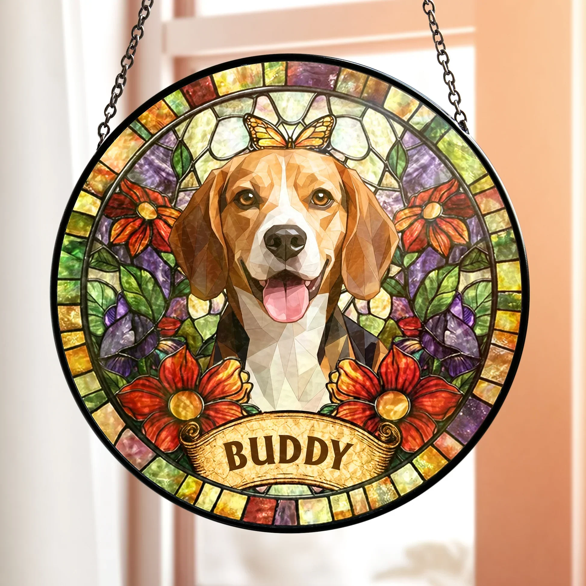 Personalized Glass Suncatcher Ornament, Stained Glass Style Pet Portrait, Unique Gift for Pet Lovers - Image 3