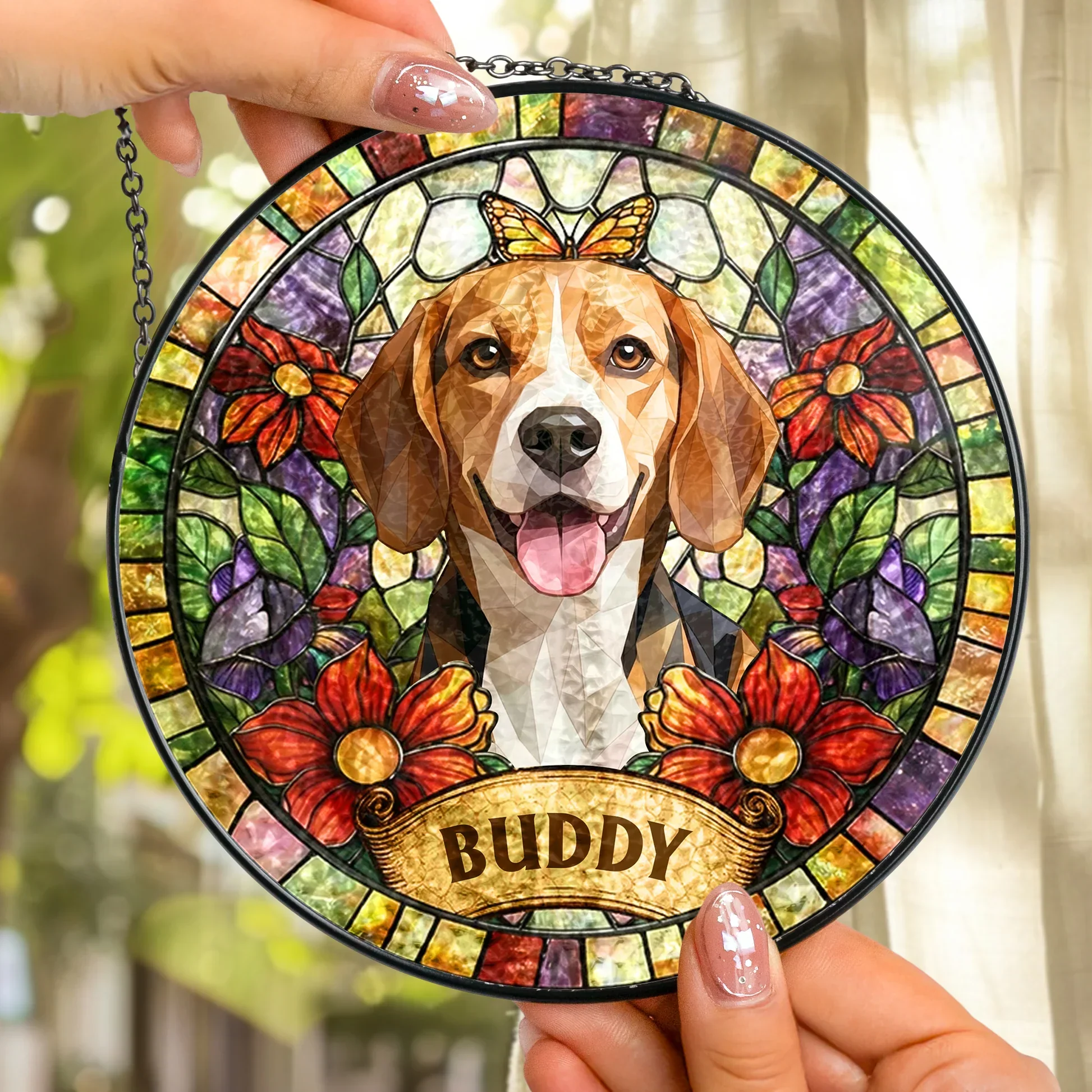 Personalized Glass Suncatcher Ornament, Stained Glass Style Pet Portrait, Unique Gift for Pet Lovers - Image 5