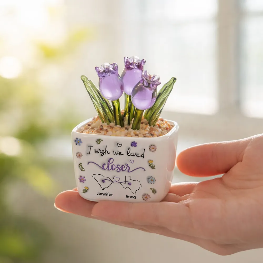 Personalized Square Glass Planter With Purple Tulips, I Wish We Lived Closer, Unique Friend Gift - Image 7