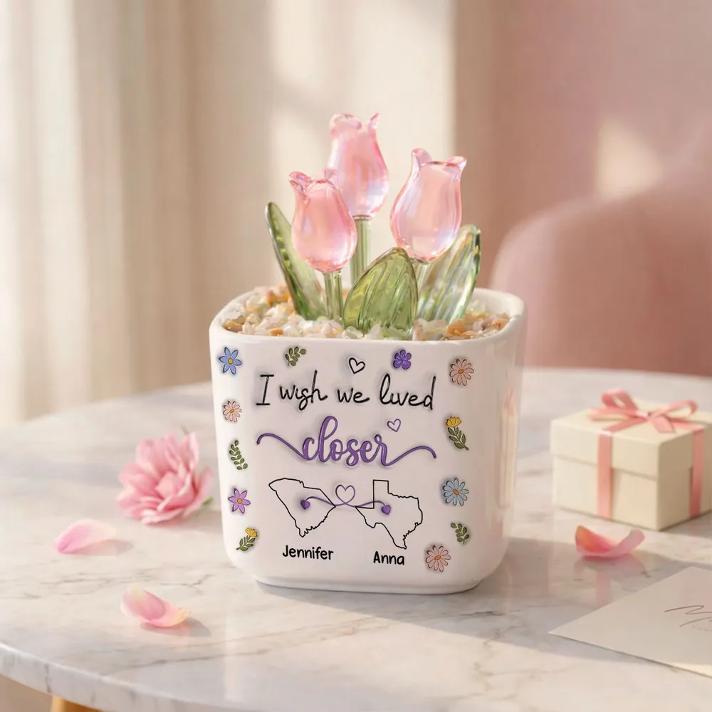 Personalized Square Glass Planter With Purple Tulips, I Wish We Lived Closer, Unique Friend Gift - Image 8