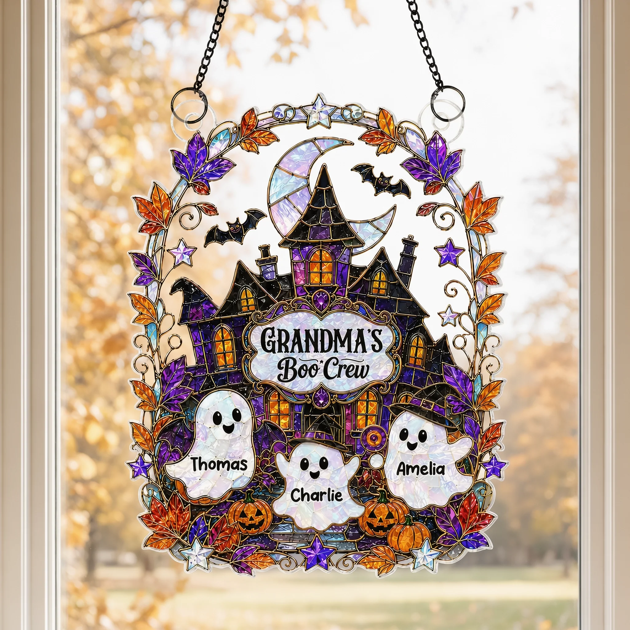 Personalized Acrylic Suncatcher Ornament, Grandma's Boo Crew Halloween Window Decor, Unique Gift for Grandma