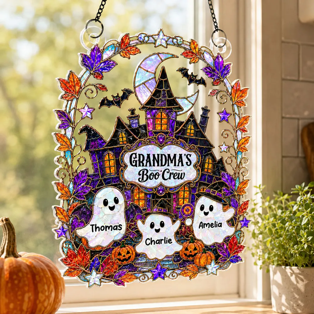 Personalized Acrylic Suncatcher Ornament, Grandma's Boo Crew Halloween Window Decor, Unique Gift for Grandma - Image 2