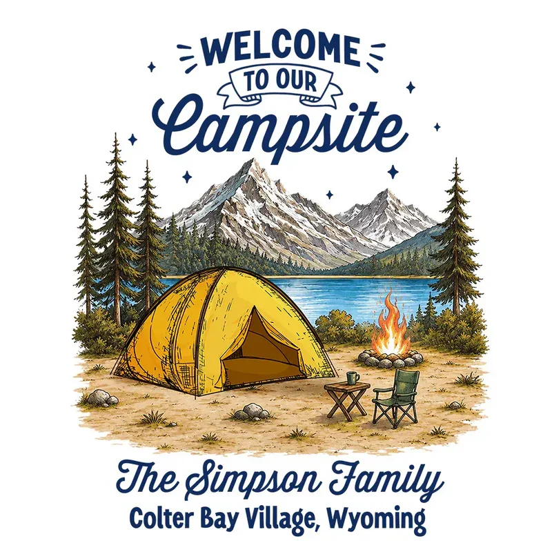 Personalized Sticker Decal, Welcome to Our Campsite Mountain Camper Scene, Unique Gift for Family - Image 3