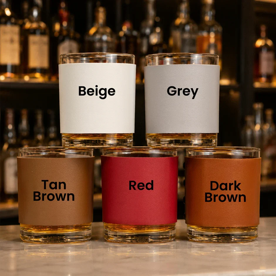 Personalized Leather Wrapped Whiskey Glass, Unique Wedding Party Gift for Groomsman, Warm Amber Bar Style - Image 7
