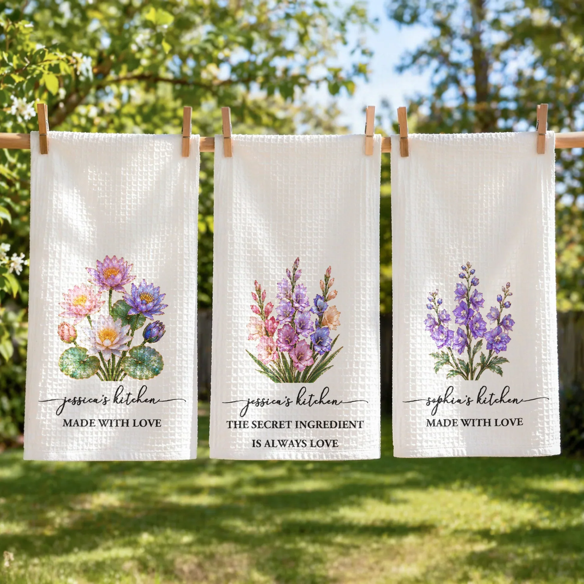 Personalized Purple Birth Flower Kitchen Towel, Made With Love Unique Gift For Her - Image 3
