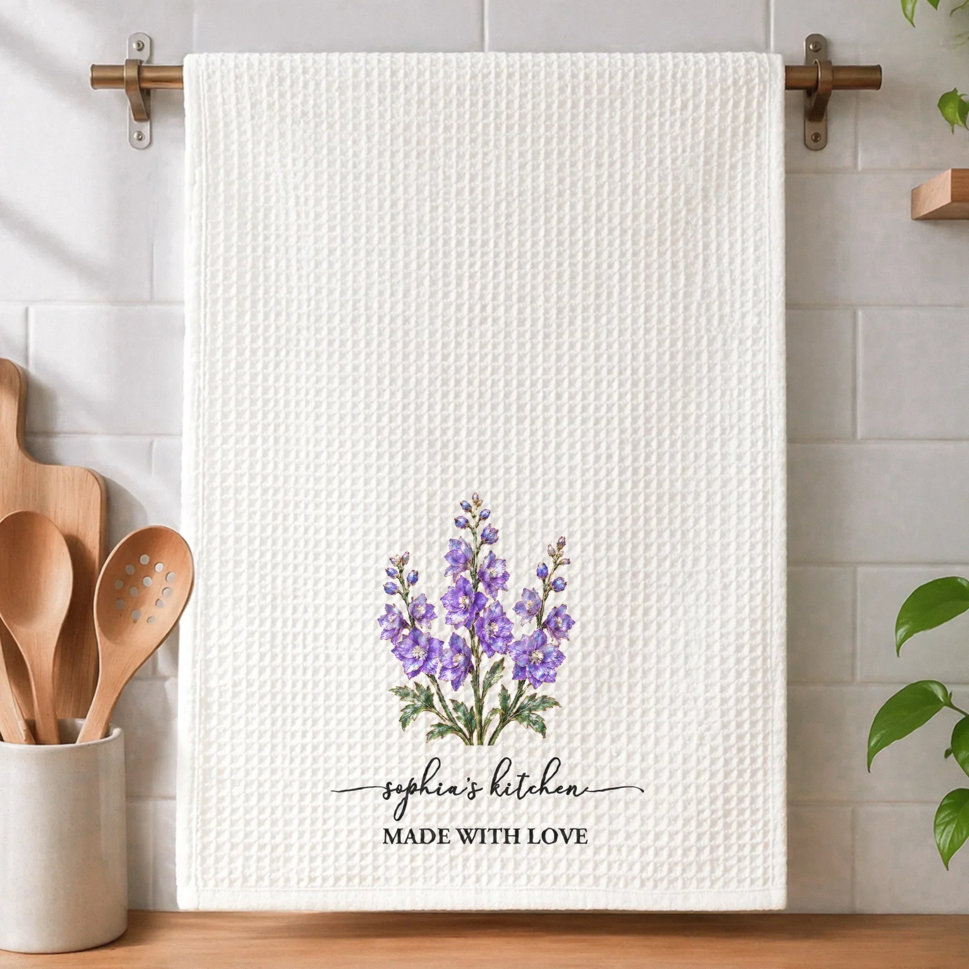 Personalized Purple Birth Flower Kitchen Towel, Made With Love Unique Gift For Her - Image 6