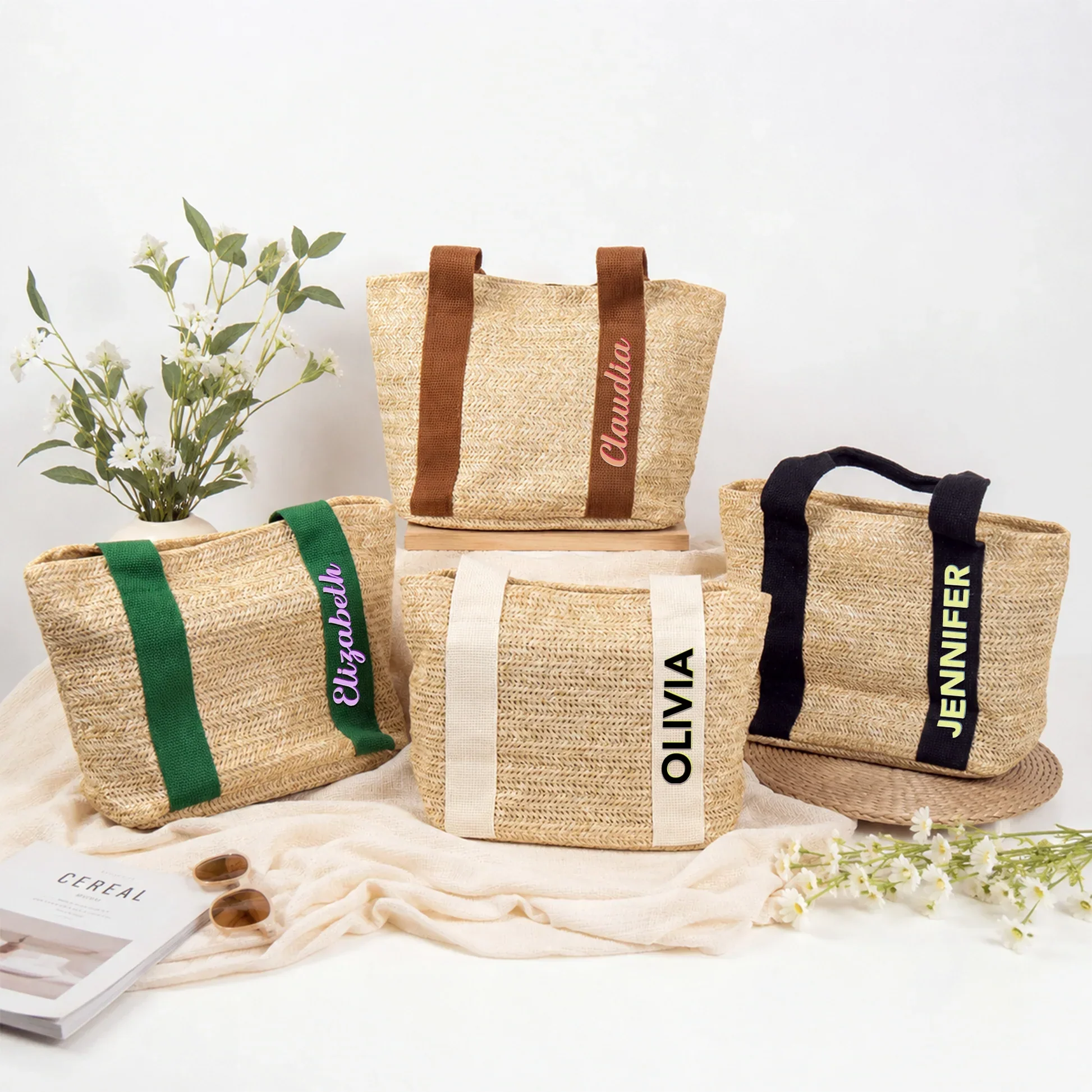 Personalized Straw Tote Bag with Colorful Summer Style for Sunlit Beach, Unique Gift for Her - Image 5