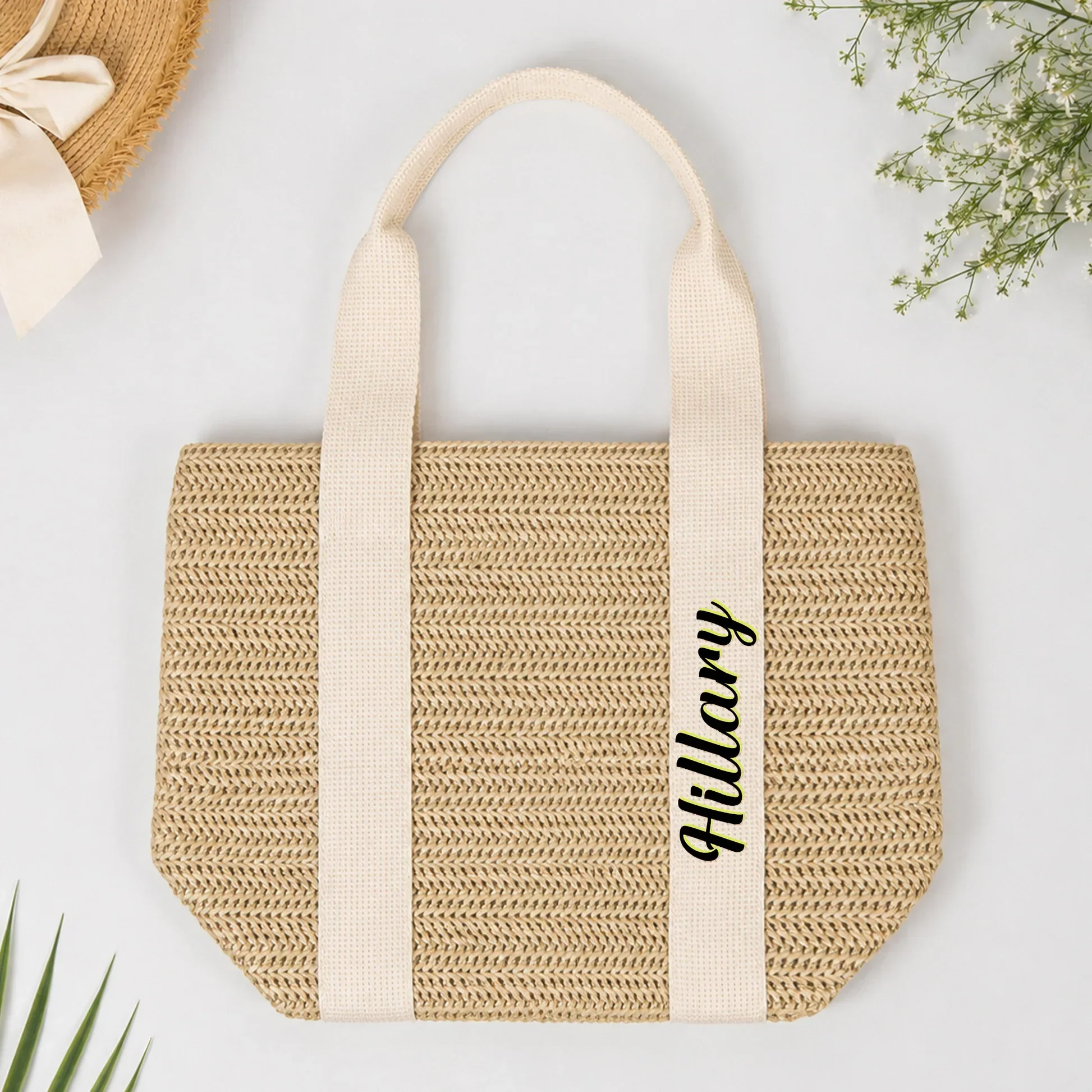 Personalized Straw Tote Bag with Colorful Summer Style for Sunlit Beach, Unique Gift for Her - Image 7
