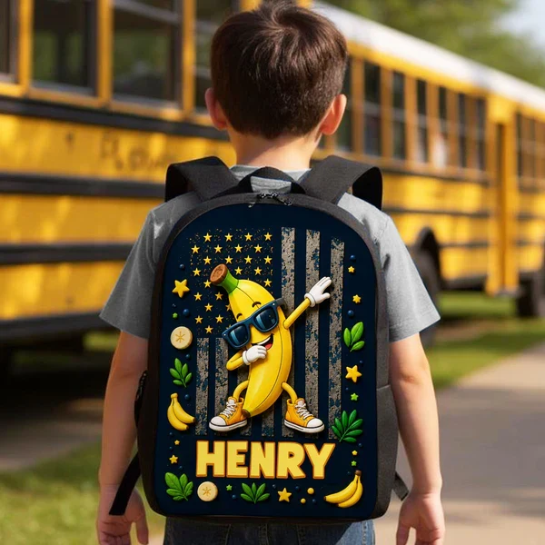Personalized Kids School Backpack, Strawberry & Banana Cartoon Design, Unique Creative Gift for Kids - Image 6