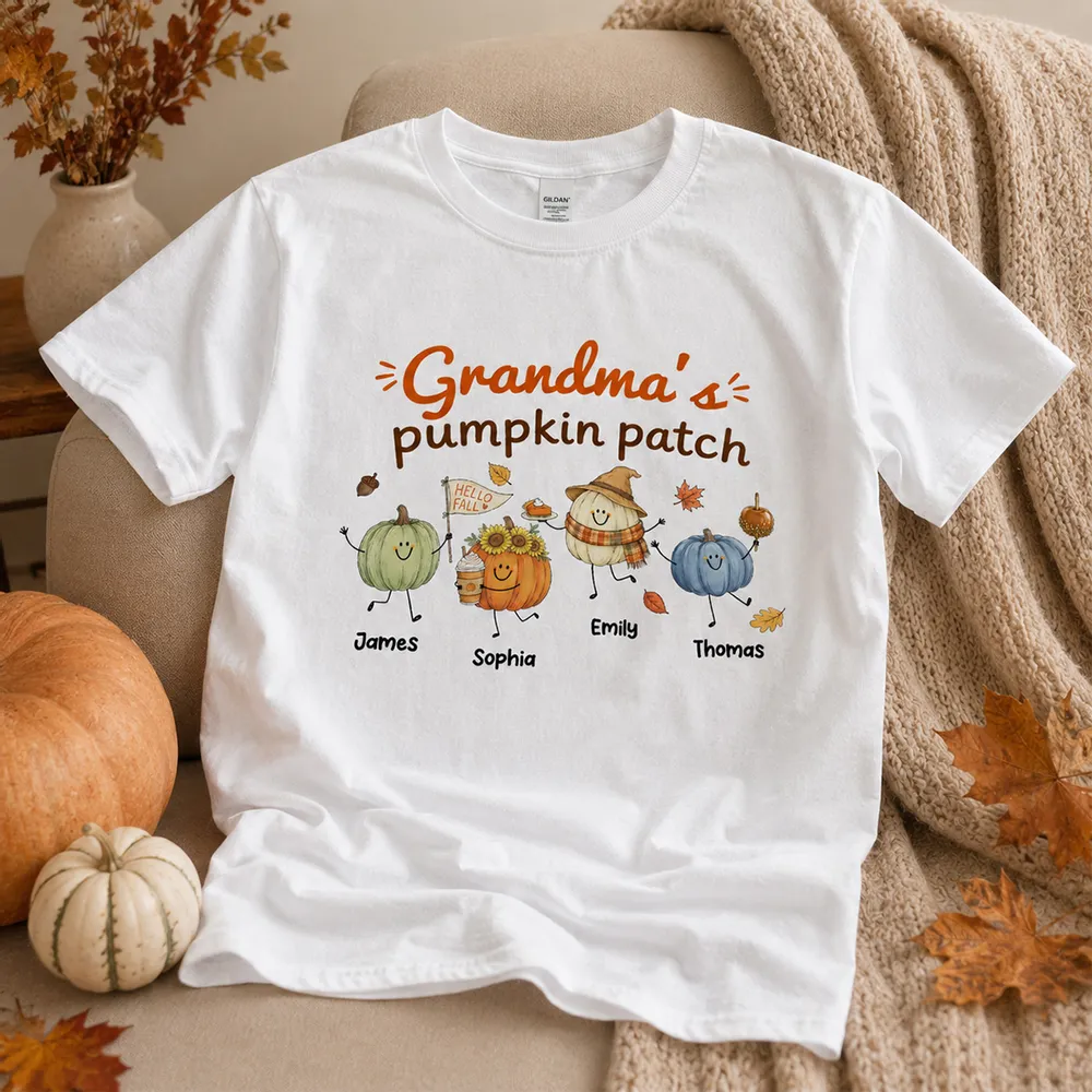 Personalized Grandma Pumpkin Patch Classic Tee, Cute Fall Characters, Unique Gift for Grandma - Image 2