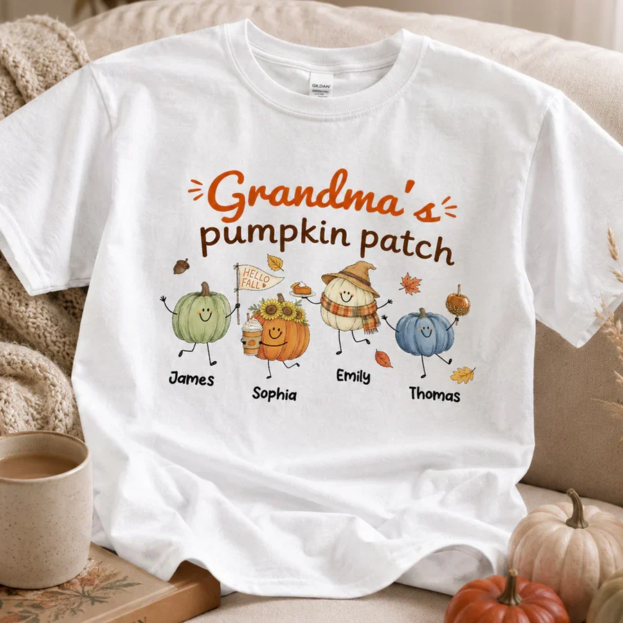 Personalized Grandma Pumpkin Patch Classic Tee, Cute Fall Characters, Unique Gift for Grandma - Image 4