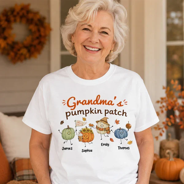 Personalized Grandma Pumpkin Patch Classic Tee, Cute Fall Characters, Unique Gift for Grandma - Image 6
