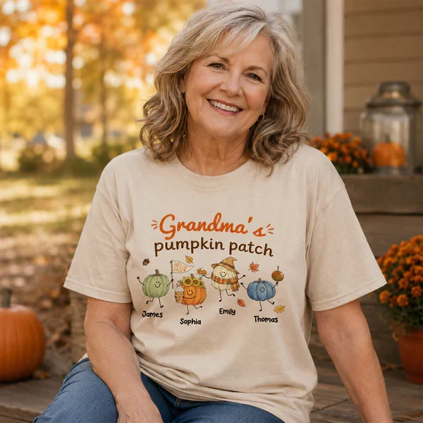 Personalized Grandma Pumpkin Patch Classic Tee, Cute Fall Characters, Unique Gift for Grandma - Image 7