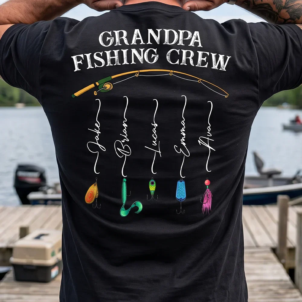 Grandpa Fishing Crew Classic Tee, Personalized Back Design for Lake Dock Memories, Creative Gift for Grandpa - Image 2