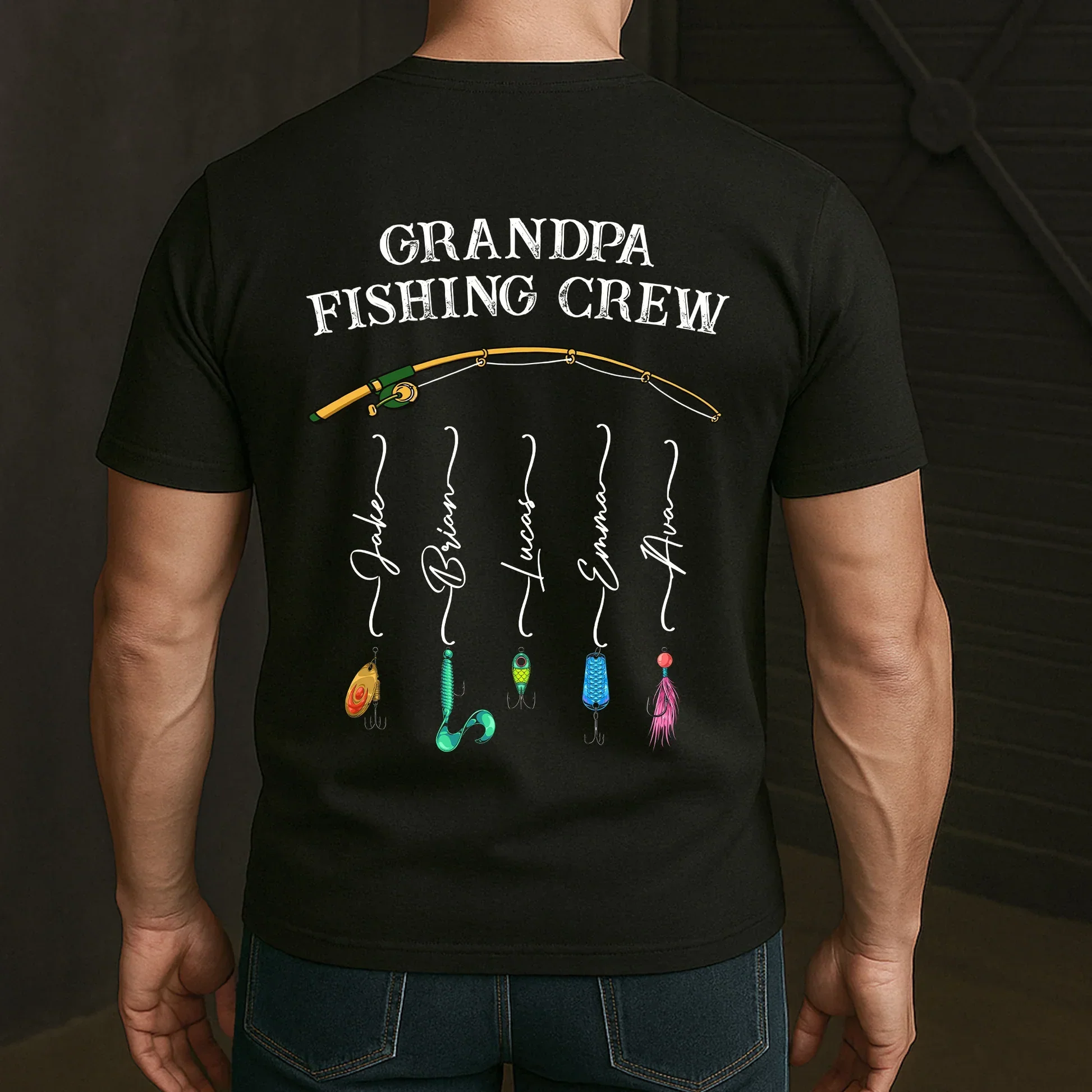 Grandpa Fishing Crew Classic Tee, Personalized Back Design for Lake Dock Memories, Creative Gift for Grandpa - Image 4