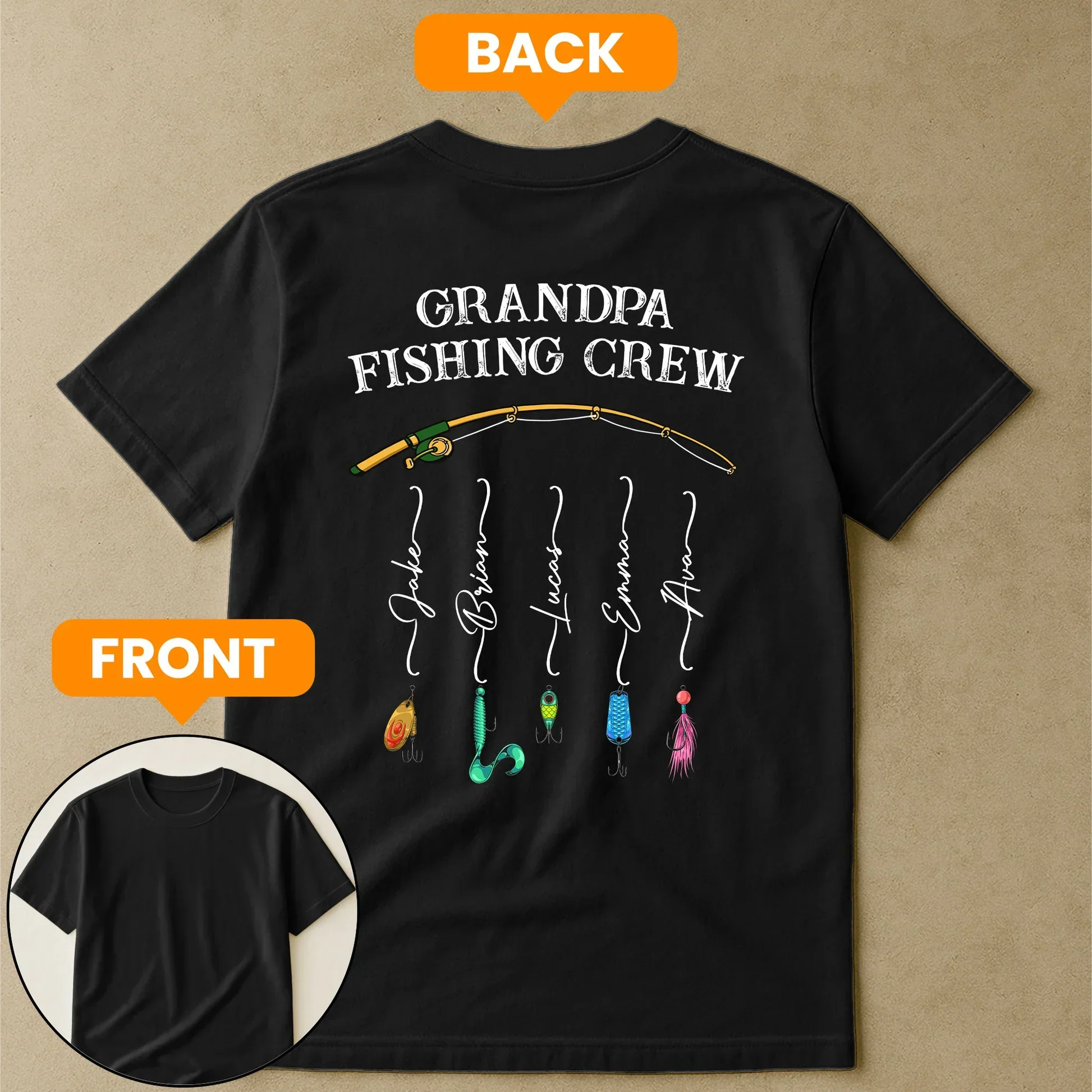 Grandpa Fishing Crew Classic Tee, Personalized Back Design for Lake Dock Memories, Creative Gift for Grandpa - Image 5