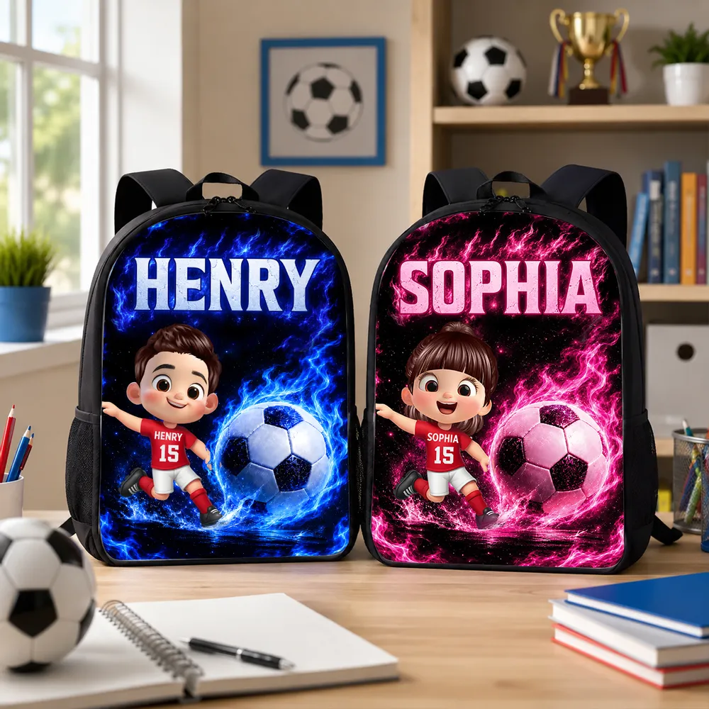 Personalized Kids School Backpack, Soccer Cartoon Design, Unique Back to School Gift for Son or Daughter - Image 2