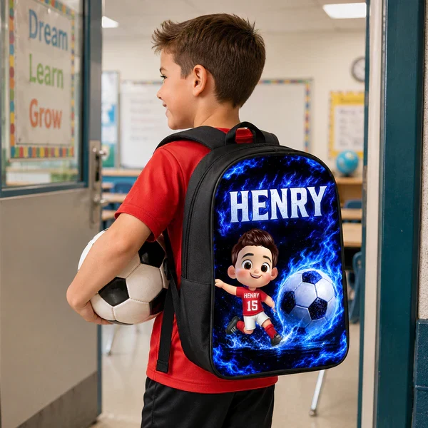 Personalized Kids School Backpack, Soccer Cartoon Design, Unique Back to School Gift for Son or Daughter - Image 6