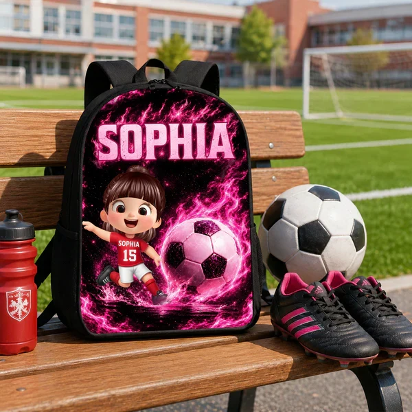 Personalized Kids School Backpack, Soccer Cartoon Design, Unique Back to School Gift for Son or Daughter - Image 8