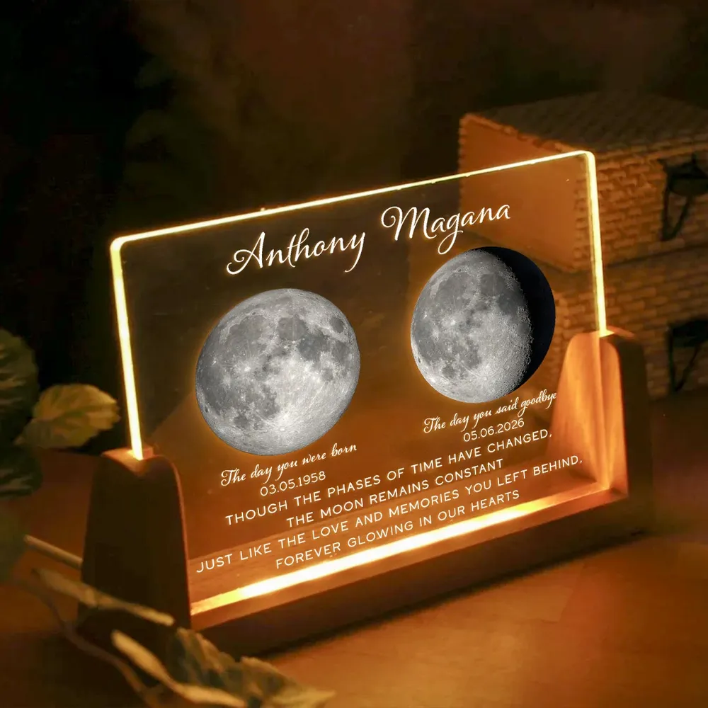 Personalized LED Light Frame with Moon Phase Memorial Art, Unique Sympathy Gift for Family Keepsake - Image 2